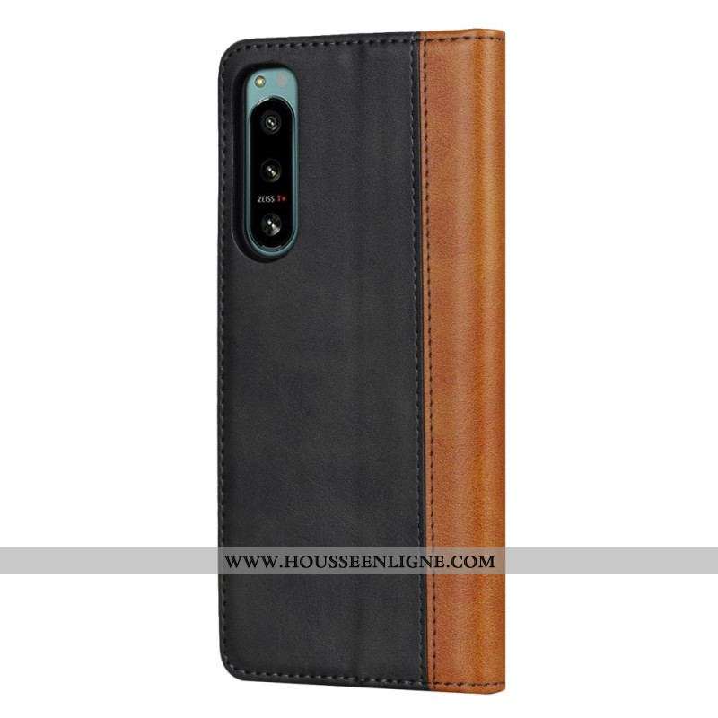 Flip Cover Sony Xperia 5 IV Bicolore Effet Cuir