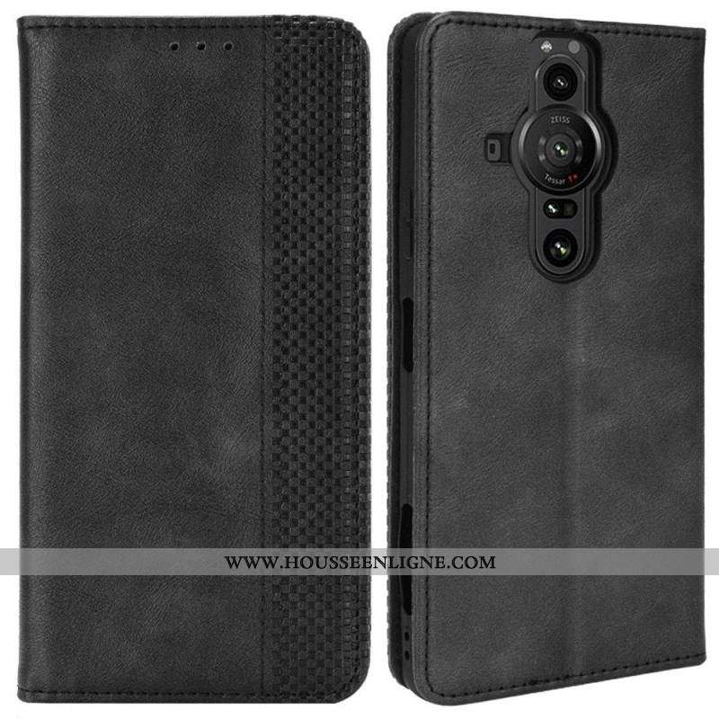 Flip Cover Sony Xperia Pro-I Effet Cuir Vintage Stylisé
