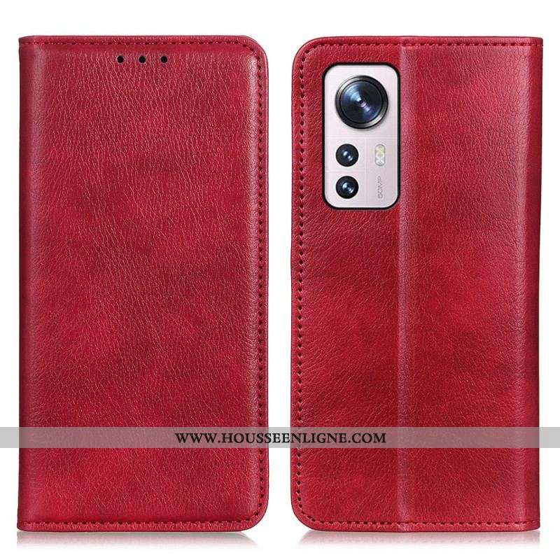 Flip Cover  Xiaomi 12 / 12X Cuir Litchi Fendu Texture