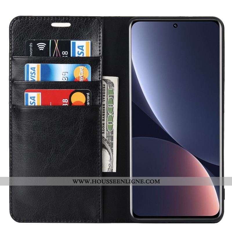 Flip Cover Xiaomi 12 Pro Cuir Véritable