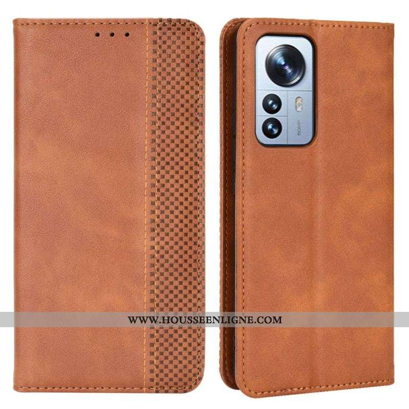 Flip Cover Xiaomi 12 Pro Effet Cuir Vintage Stylisé