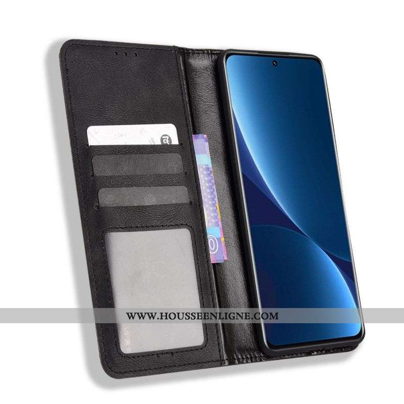 Flip Cover Xiaomi 12 Pro Effet Cuir Vintage Stylisé