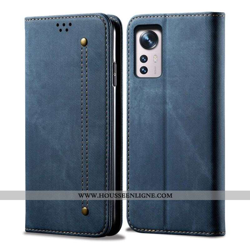 Flip Cover Xiaomi 12 Pro Tissu Jeans
