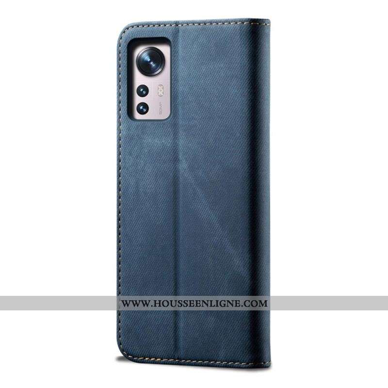 Flip Cover Xiaomi 12 Pro Tissu Jeans