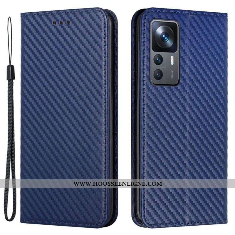 Flip Cover Xiaomi 12T / 12T Pro Fibre Carbone avec Lanière