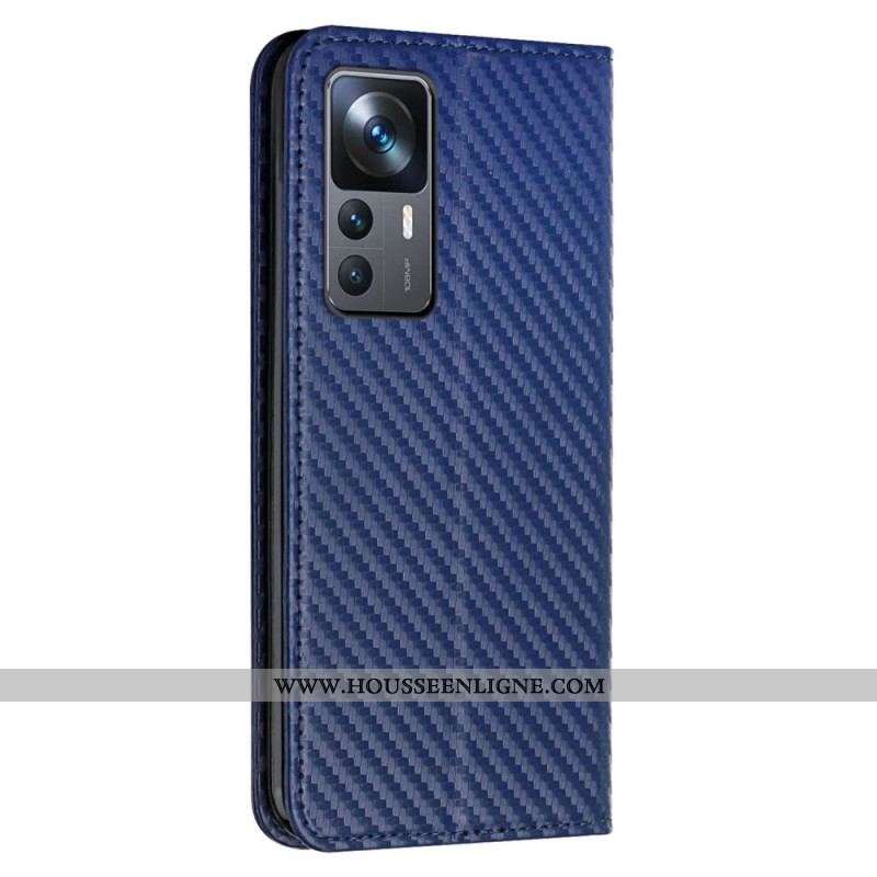 Flip Cover Xiaomi 12T / 12T Pro Fibre Carbone avec Lanière