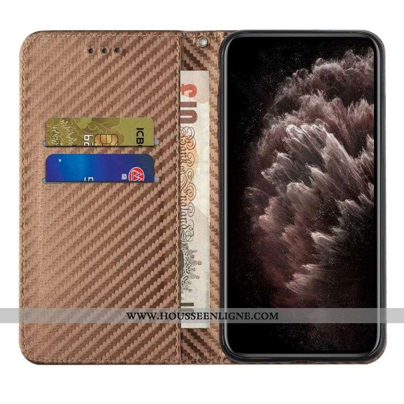 Flip Cover Xiaomi 12T / 12T Pro Fibre Carbone avec Lanière