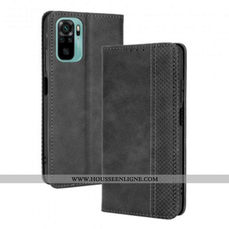 Flip Cover Xiaomi Redmi Note 10/10S/Poco M5s Effet Cuir Vintage Stylisé