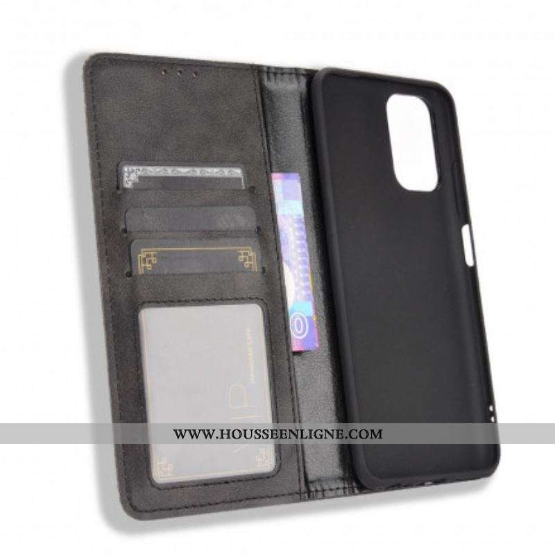 Flip Cover Xiaomi Redmi Note 10/10S/Poco M5s Effet Cuir Vintage Stylisé