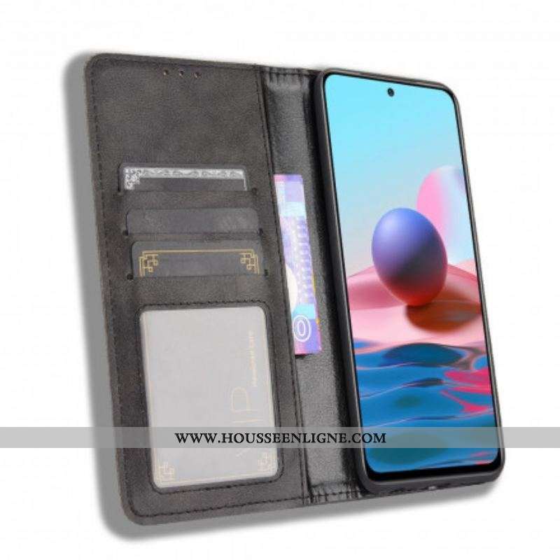 Flip Cover Xiaomi Redmi Note 10/10S/Poco M5s Effet Cuir Vintage Stylisé