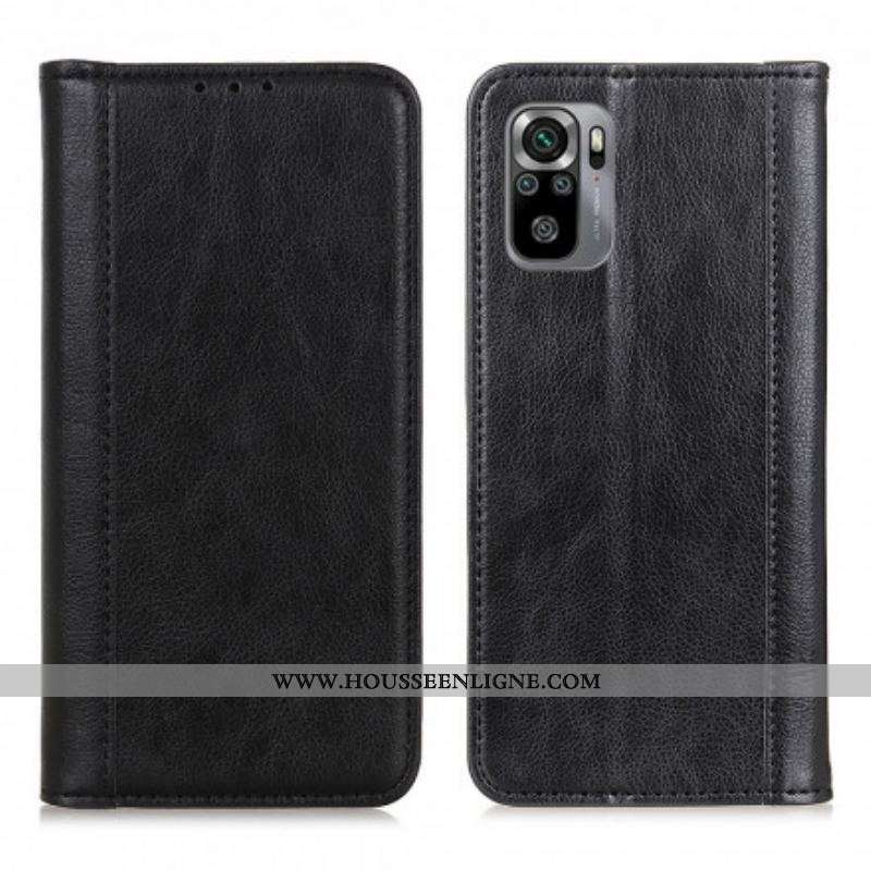 Flip Cover Xiaomi Redmi Note 10/10S/Poco M5s Version Cuir Litchi Fendu