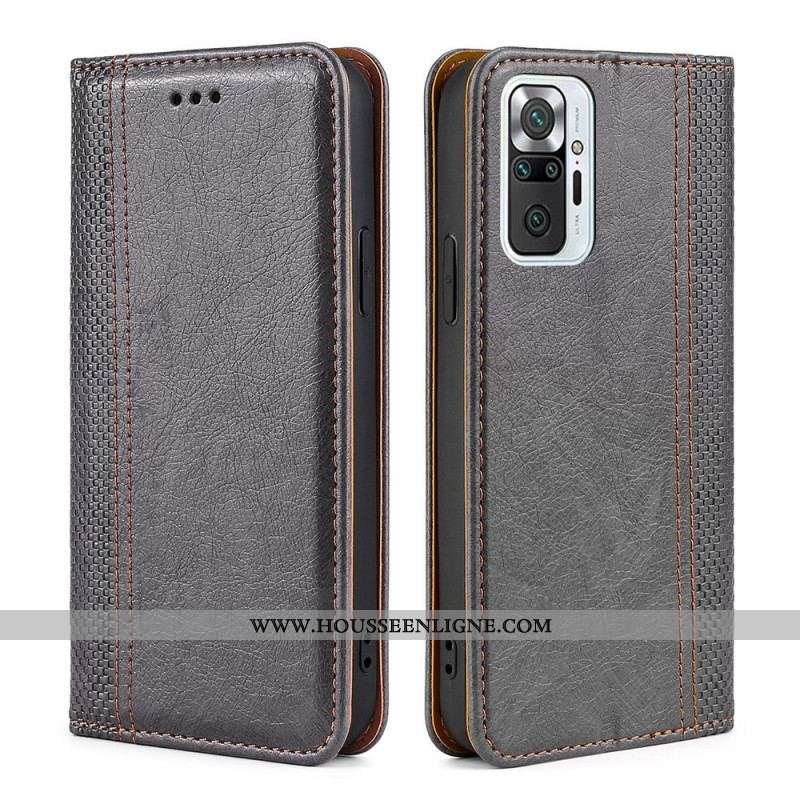 Flip Cover Xiaomi Redmi Note 10 Pro Cuir Litchi Fendu Coutures