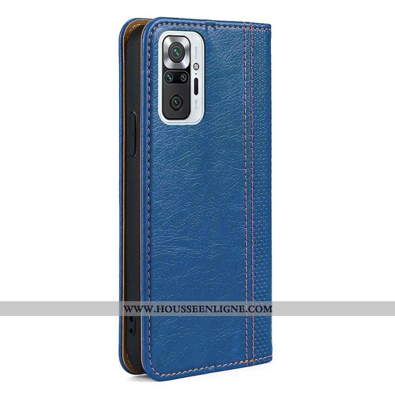 Flip Cover Xiaomi Redmi Note 10 Pro Cuir Litchi Fendu Coutures