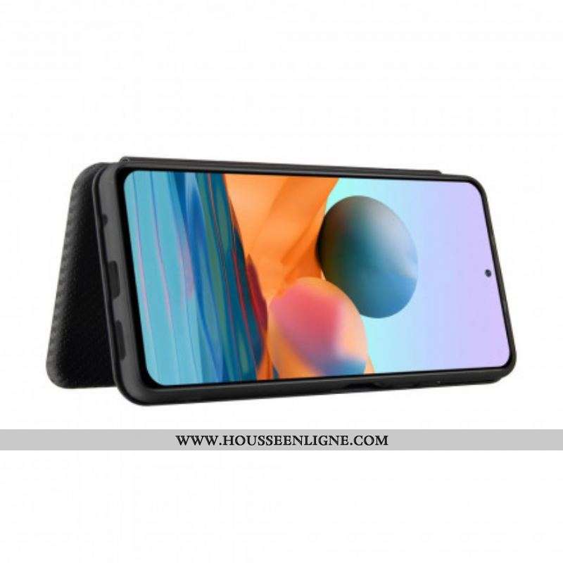Flip Cover Xiaomi Redmi Note 10 Pro Fibre Carbone avec Anneau Support