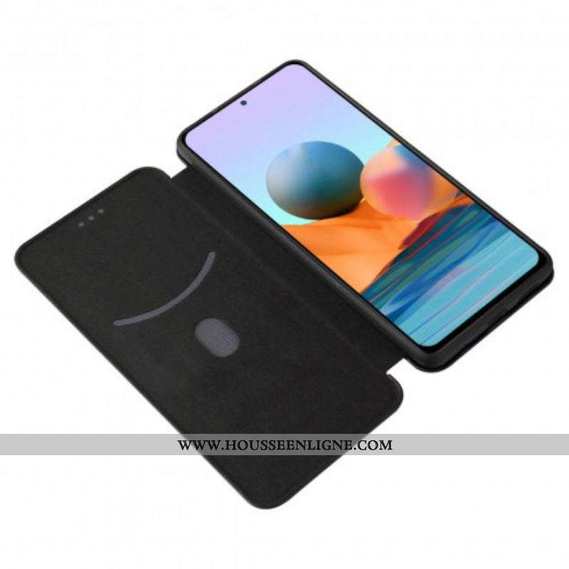 Flip Cover Xiaomi Redmi Note 10 Pro Fibre Carbone avec Anneau Support