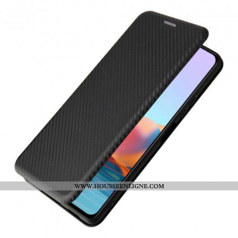 Flip Cover Xiaomi Redmi Note 10 Pro Fibre Carbone avec Anneau Support