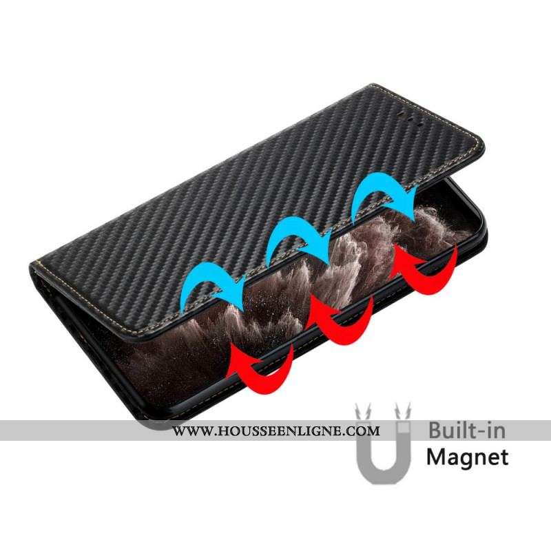Flip Cover Xiaomi Redmi Note 10 Pro Fibre Carbone à Lanière