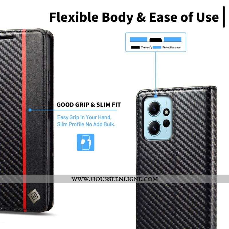 Flip Cover Xiaomi Redmi Note 12 4G Fibre Carbone LC.IMEEKE