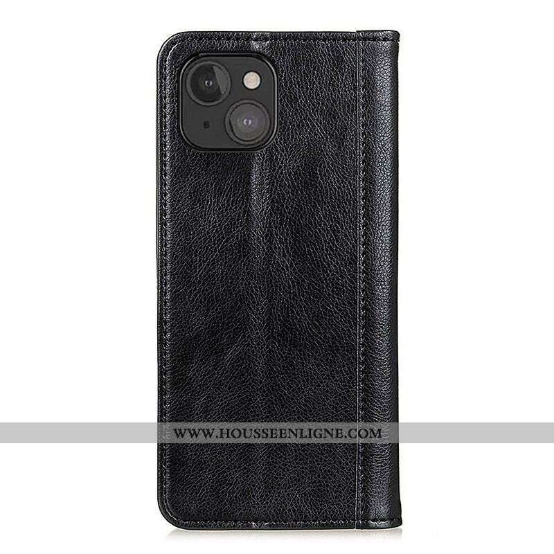 Flip Cover iPhone 13 Mini Cuir Litchi Fendu Élégance
