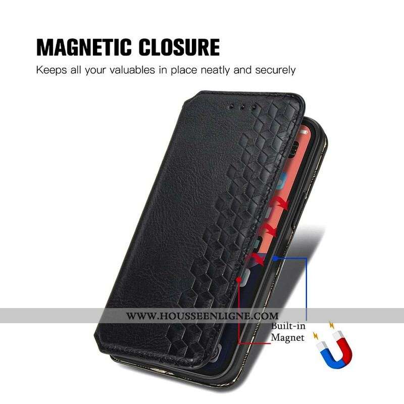 Flip Cover iPhone 13 Mini Effet Cuir Texture Diamant