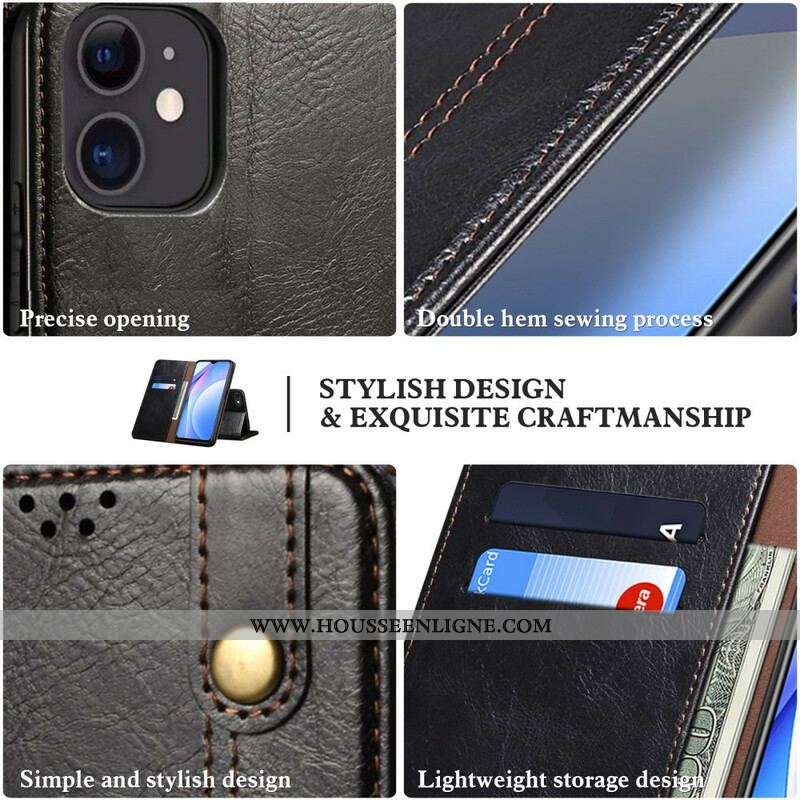 Flip Cover iPhone 13 Mini Simili Cuir Ciré