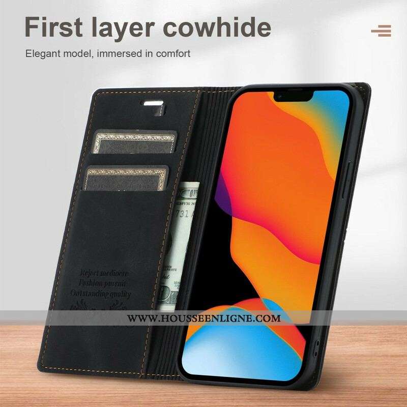 Flip Cover iPhone 13 Mini Style Cuir Couture Fermoir Magnétique