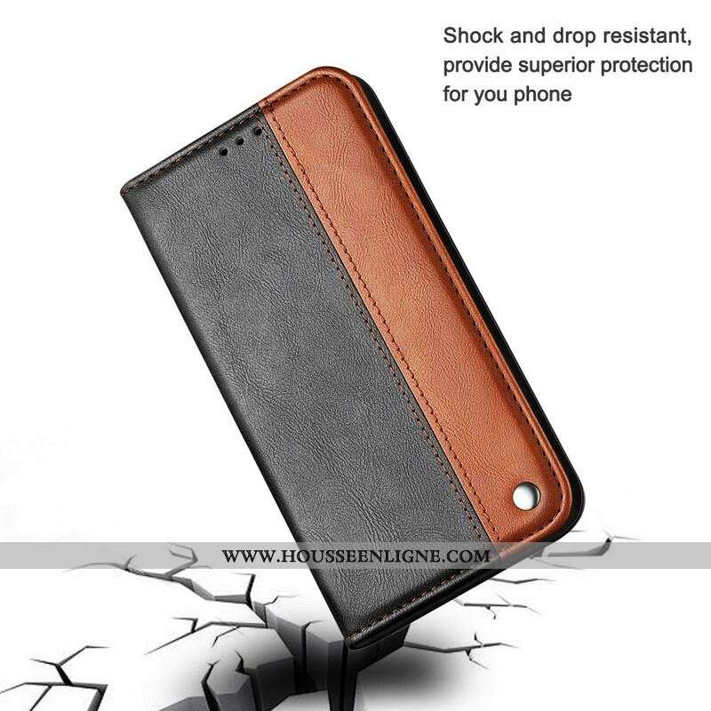 Flip Cover iPhone 13 Pro Bicolore Effet Cuir