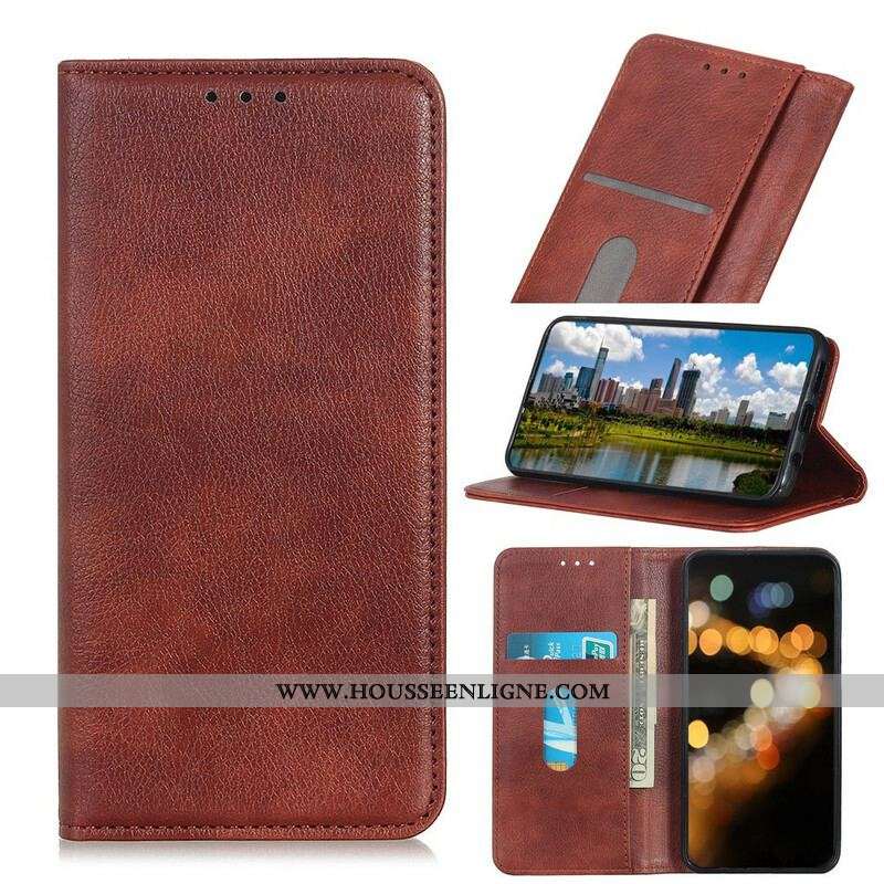Flip Cover iPhone 13 Pro Cuir Litchi Fendu