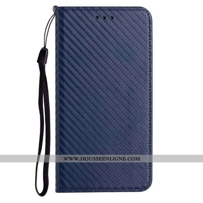 Flip Cover iPhone 13 Pro Fibre Carbone à Lanière
