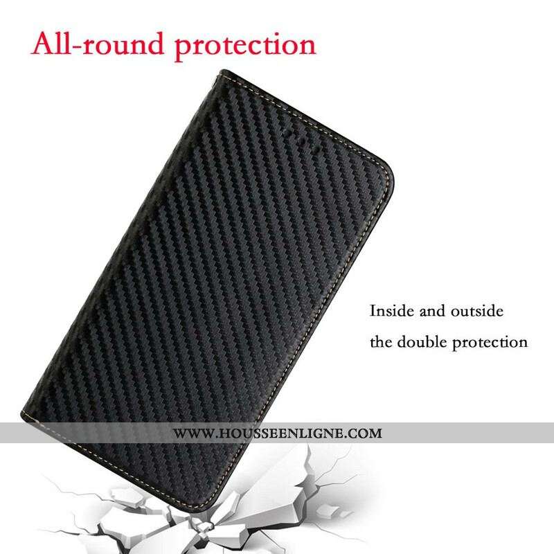 Flip Cover iPhone 13 Pro Fibre Carbone à Lanière