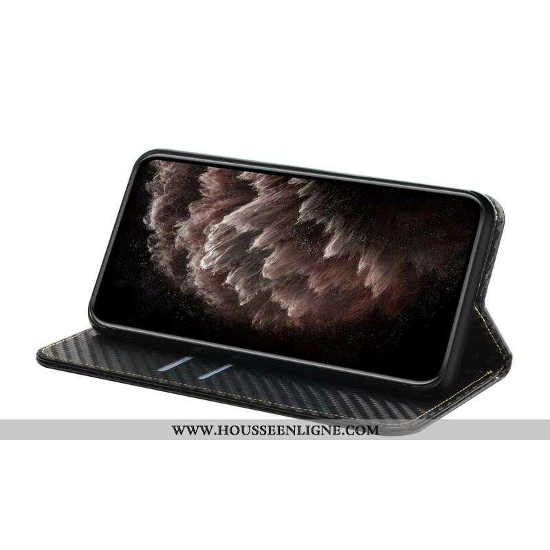 Flip Cover iPhone 13 Pro Fibre Carbone à Lanière