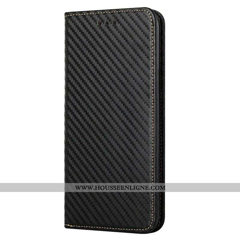 Flip Cover iPhone 13 Pro Fibre Carbone à Lanière