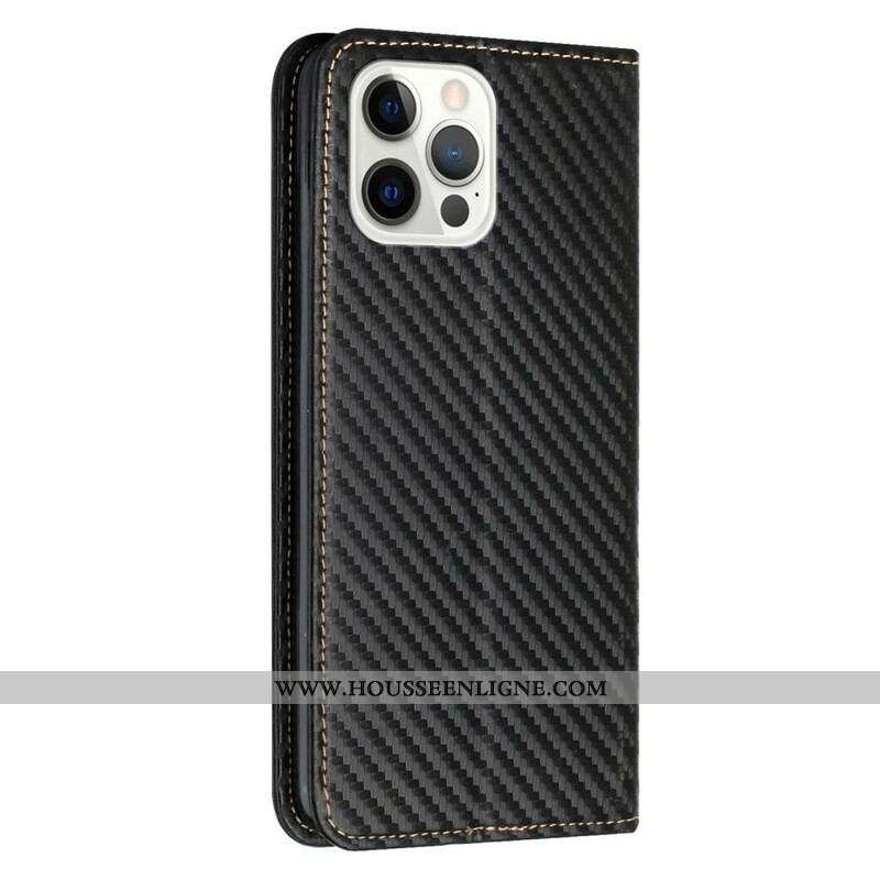 Flip Cover iPhone 13 Pro Fibre Carbone à Lanière