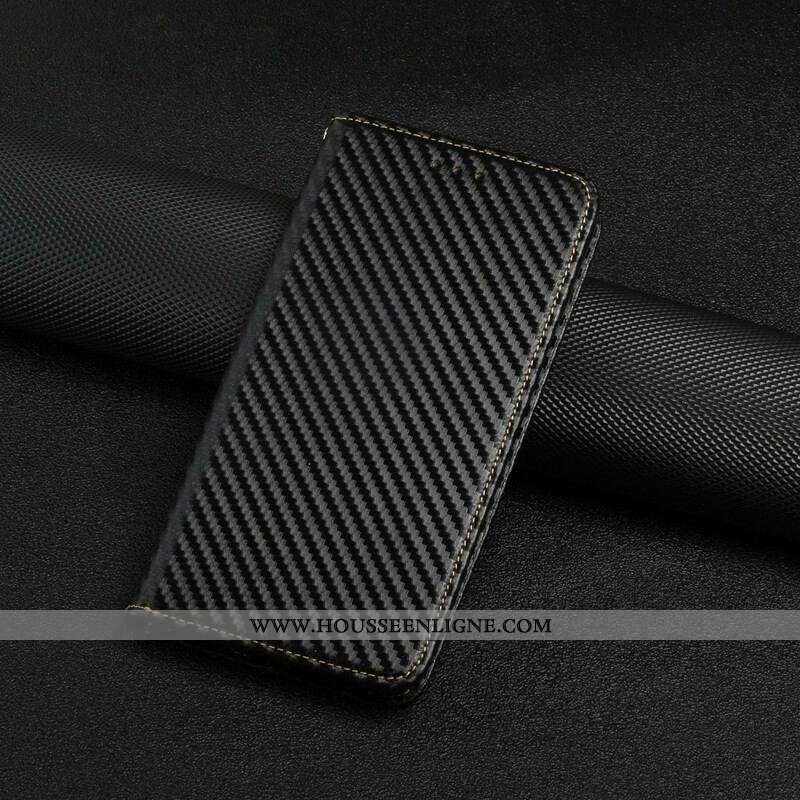 Flip Cover iPhone 13 Pro Fibre Carbone à Lanière