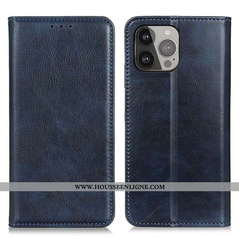Flip Cover iPhone 13 Pro Max Cuir Litchi Fendu