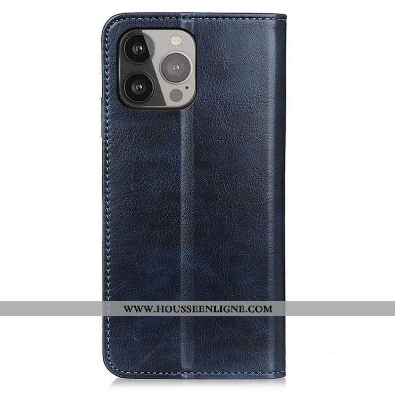 Flip Cover iPhone 13 Pro Max Cuir Litchi Fendu