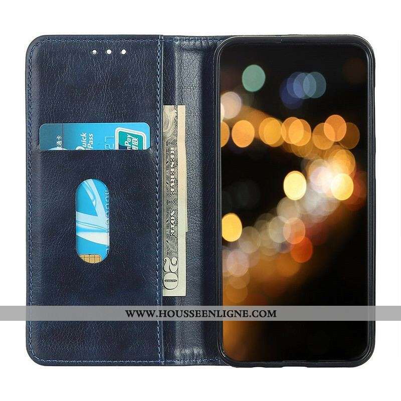 Flip Cover iPhone 13 Pro Max Cuir Litchi Fendu