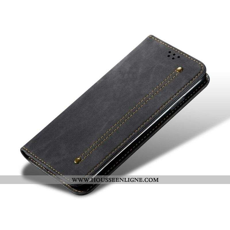 Flip Cover iPhone 13 Pro Max Simili Cuir Texture Jeans