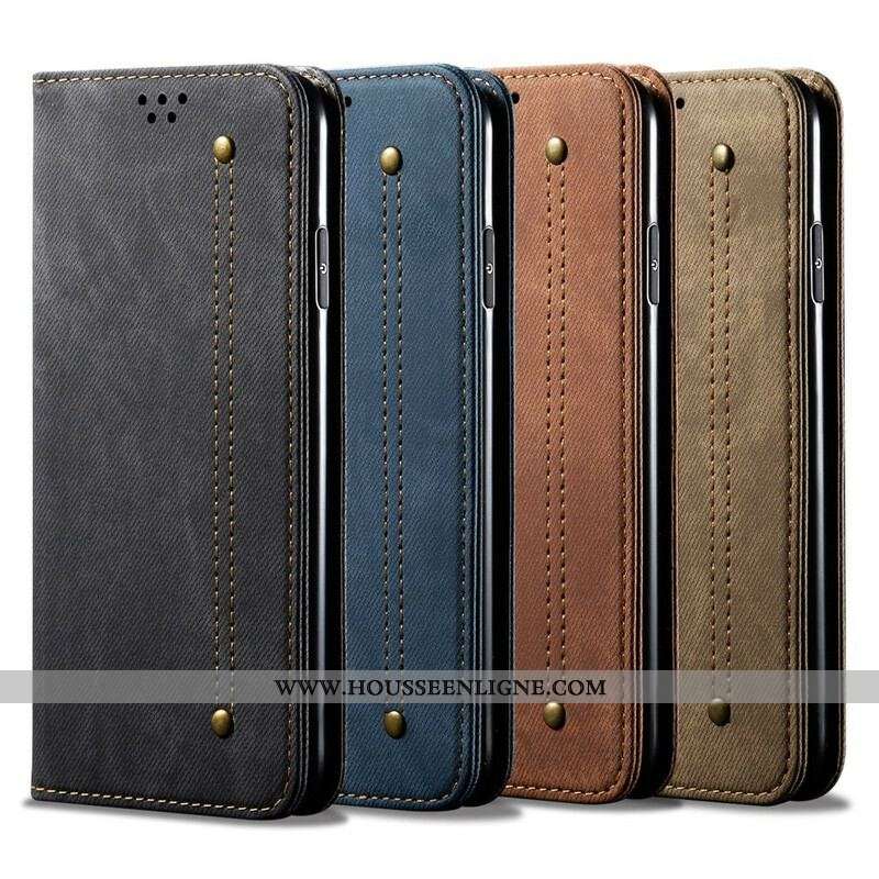 Flip Cover iPhone 13 Pro Max Simili Cuir Texture Jeans