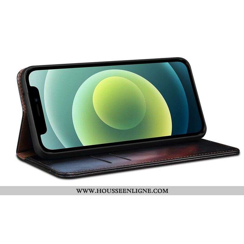 Flip Cover iPhone 13 Pro Simili Cuir Ciré