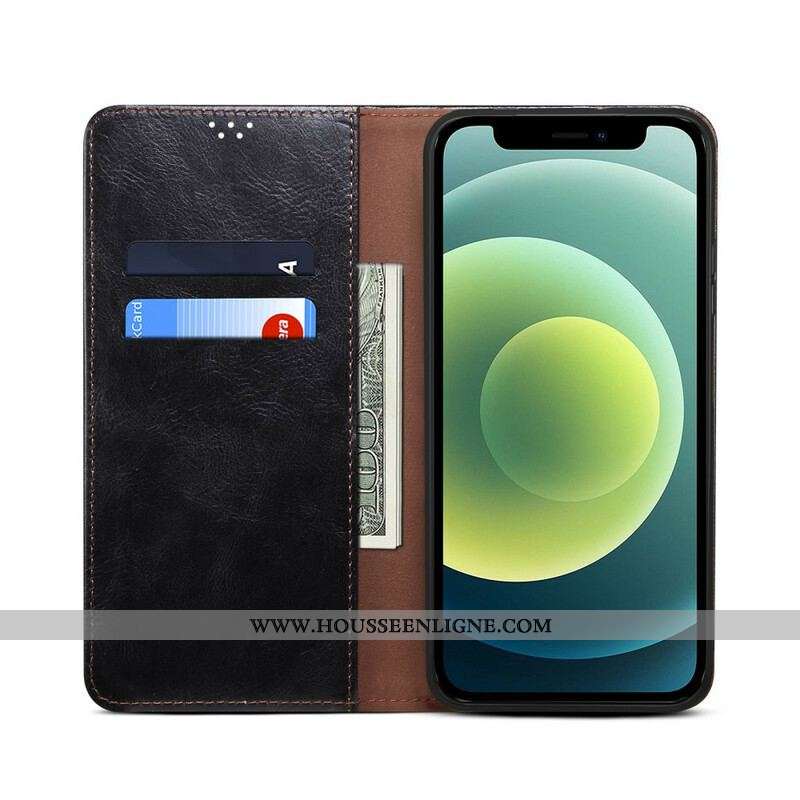 Flip Cover iPhone 13 Pro Simili Cuir Ciré