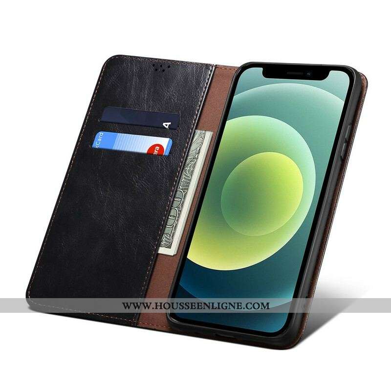 Flip Cover iPhone 13 Pro Simili Cuir Ciré