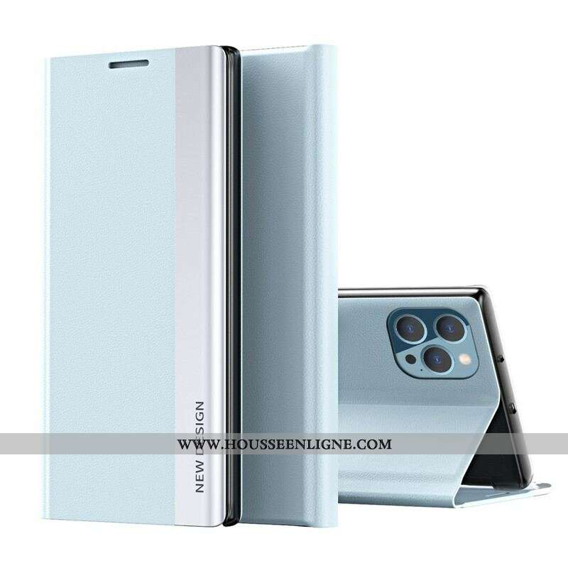 Flip Cover iPhone 13 Pro Simili Cuir Litchi Fermoir Magnétique
