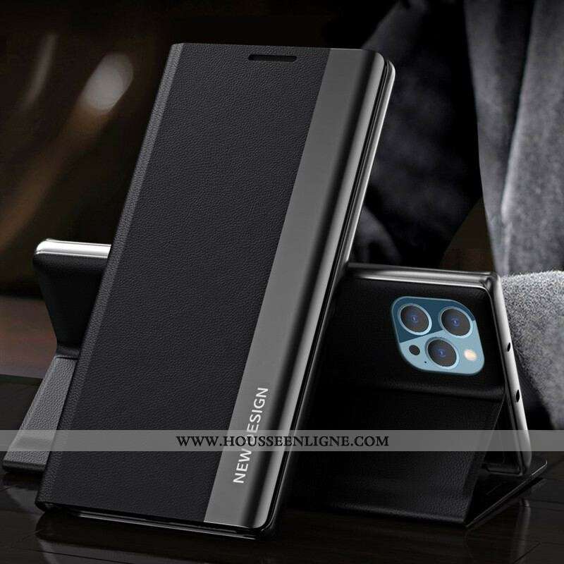Flip Cover iPhone 13 Pro Simili Cuir Litchi Fermoir Magnétique