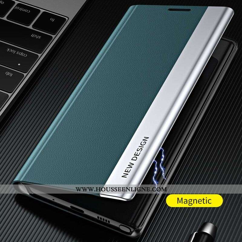 Flip Cover iPhone 13 Pro Simili Cuir Litchi Fermoir Magnétique