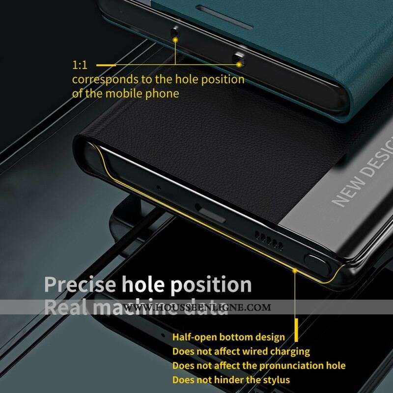 Flip Cover iPhone 13 Pro Simili Cuir Litchi Fermoir Magnétique