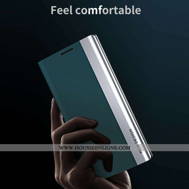 Flip Cover iPhone 13 Pro Simili Cuir Litchi Fermoir Magnétique