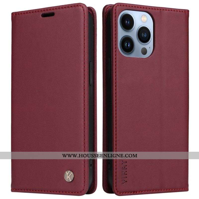 Flip Cover iPhone 13 Pro Style Cuir Rivet YIKATU