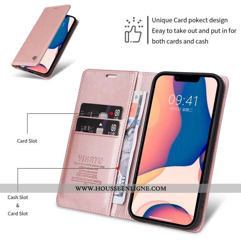 Flip Cover iPhone 13 Pro Style Cuir Rivet YIKATU