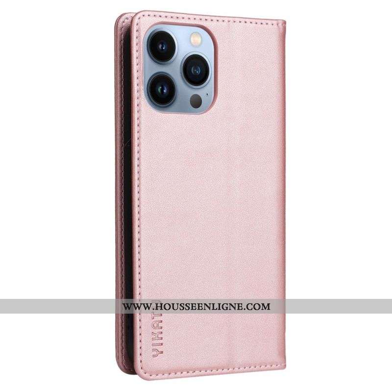 Flip Cover iPhone 13 Pro Style Cuir Rivet YIKATU